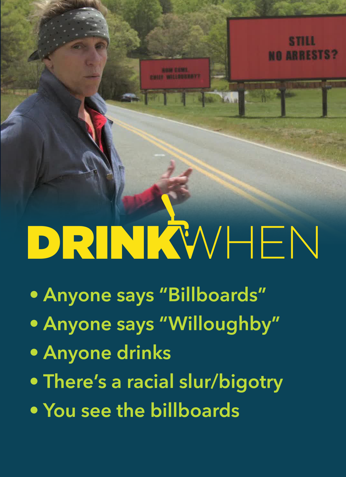Drink When Three Billboards Outside Ebbing Missouri Drinking Game