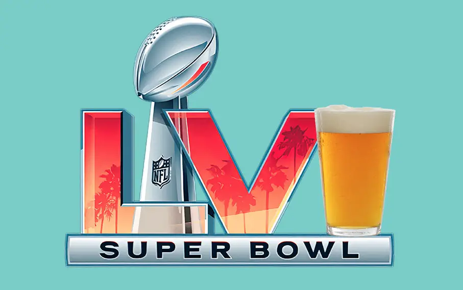 2022 Super Bowl 56 logo with beer